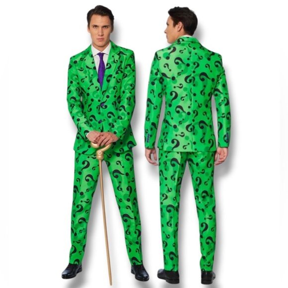 The Riddler Batman Question Mark Suit 3 Piece Costume Set Unisex Men’s Large - Picture 1 of 16